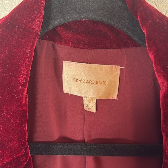 Skies Are Blue Red Velvet Blazer Rushed Sleeves Size XS - Picture 5 of 9